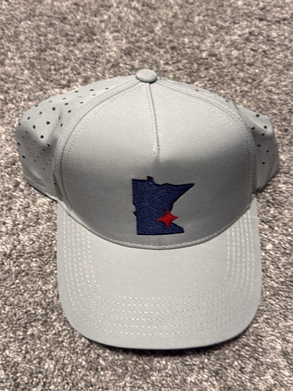 Light Gray Baseball Cap with Navy Minnesota Patch and Red Star Twins on back